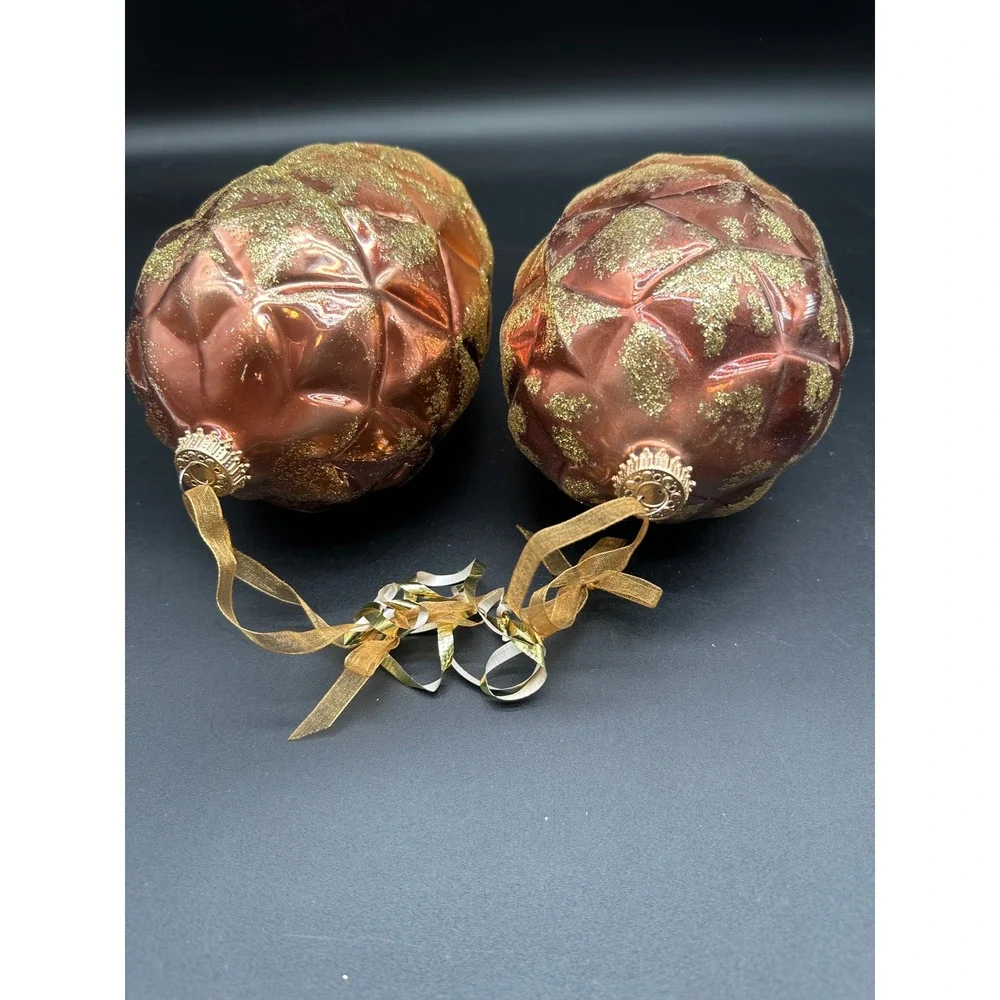 Oversized Plastic Pinecone Ornaments Set of 2 Gold‎ Glitter Holiday Christmas